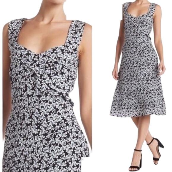 Nicole Miller Collection Asymmetrical Pleated Silk Dress Floral Size 4 - Picture 2 of 12